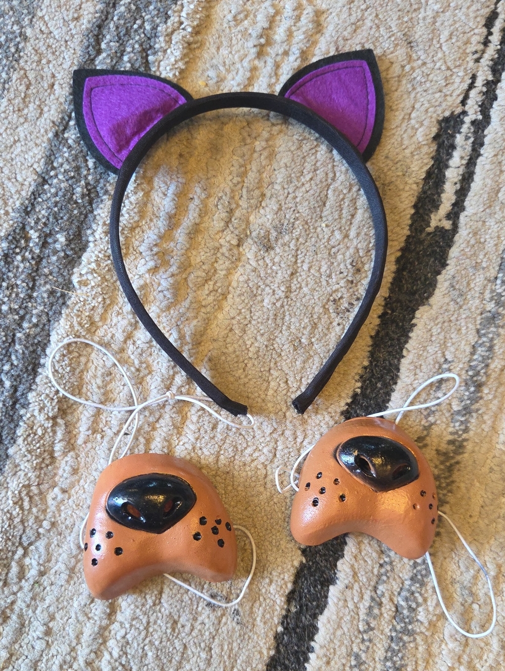 Kids Cat Ear Headband and Paw Nose Costume Set - Purple and Brown